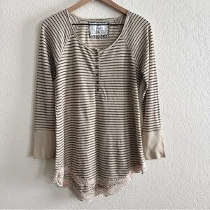 Symmetry Beige and Black Striped Long Sleeve Top | M